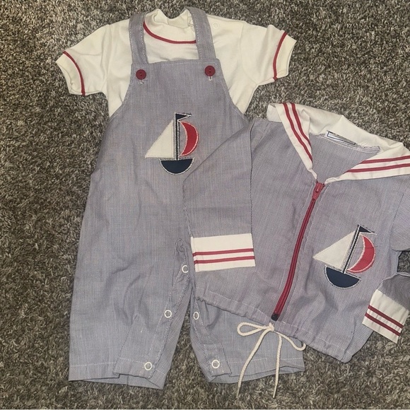 Vintage Doe-Spun Sail Boat Romper and Jacket 3-6 Months Summer‎ Spring Vacation - Picture 2 of 11